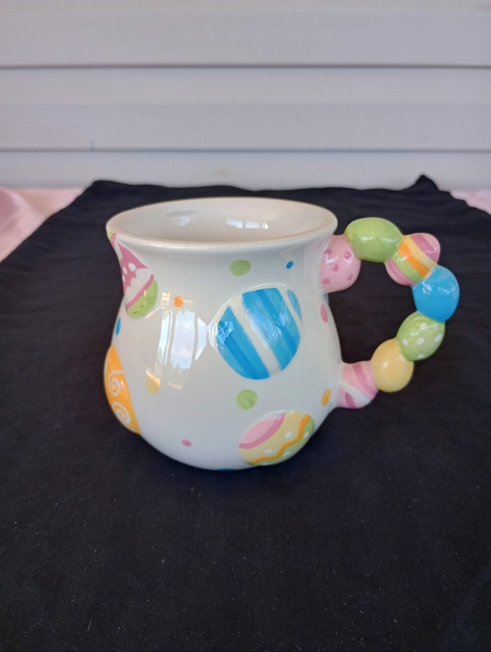 Pier 1 Imports Handpainted Dolomite Easter Egg Polka Dot Colorful Coffee Mug Cup